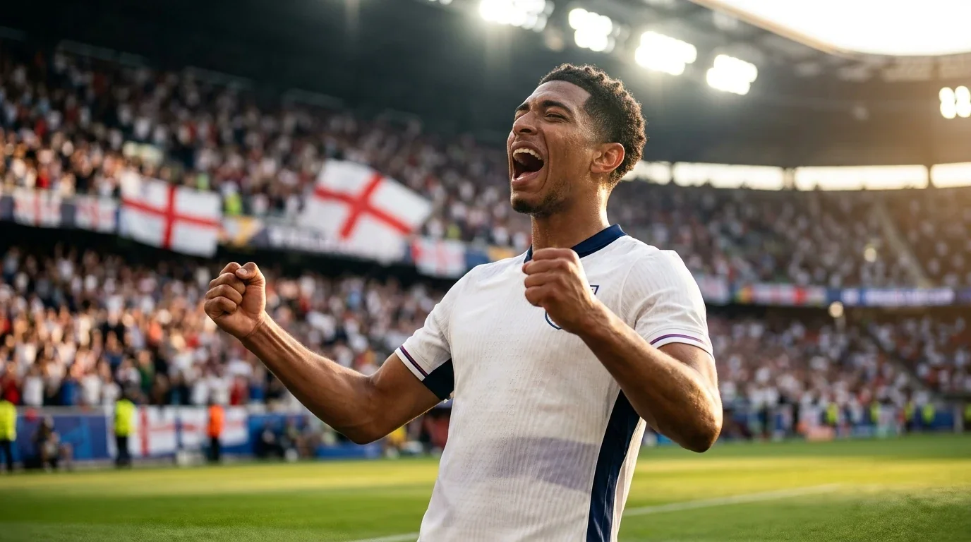 Jugador de la selección inglesa con la camiseta blanca celebrando en un partido del Mundial 2026 en Estados Unidos